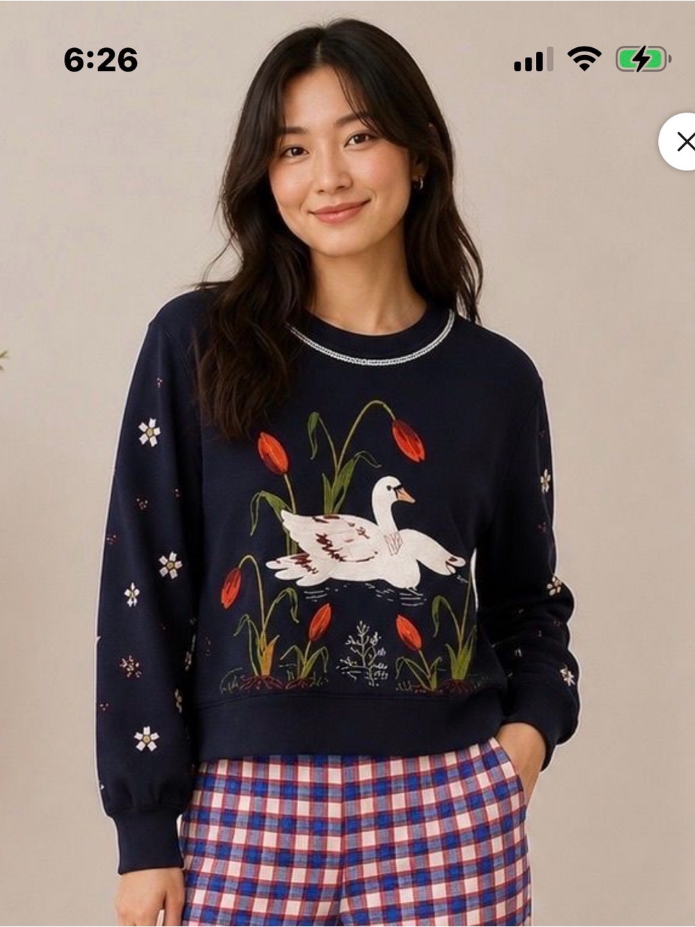 Women’s Anthropologie Maeve "Swan Lake" Navy Swan Embroidered Crewneck Sweater